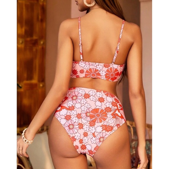 Shein Pink Floral Print High Waisted Bikini Set, Medium - Picture 4 of 10